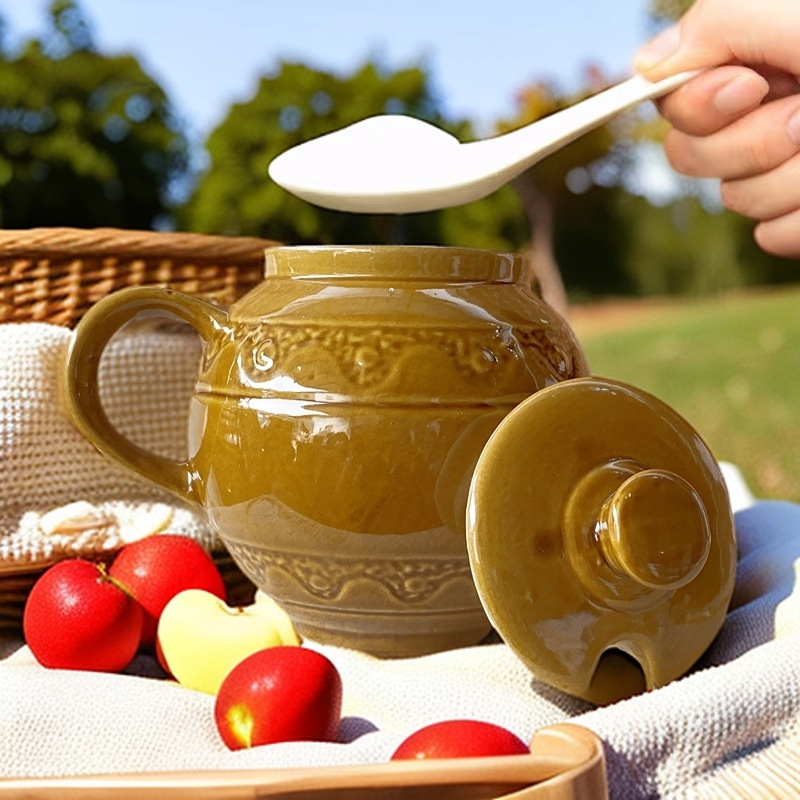 Keramička posuda za začine – visoko otporna na temperaturu, vintage stil, za čvrste začine, sol i ulje