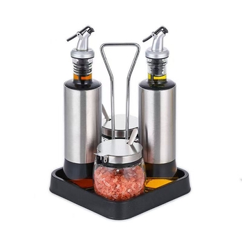 Stakleni set posuda za začine sa stakom za ulje i kutijom za pohranu – posude za sol i začine, s otisnutim logom