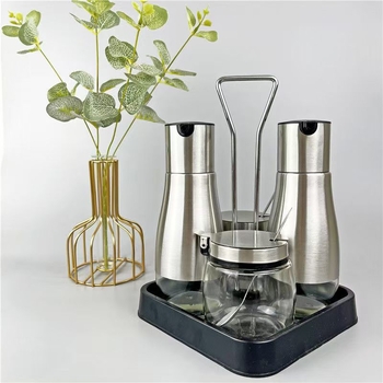 Stakleni set posuda za začine sa stakom za ulje i kutijom za pohranu – posude za sol i začine, s otisnutim logom