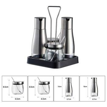 Stakleni set posuda za začine sa stakom za ulje i kutijom za pohranu – posude za sol i začine, s otisnutim logom