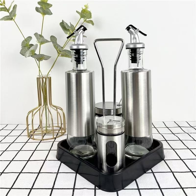 Stakleni set posuda za začine sa stakom za ulje i kutijom za pohranu – posude za sol i začine, s otisnutim logom