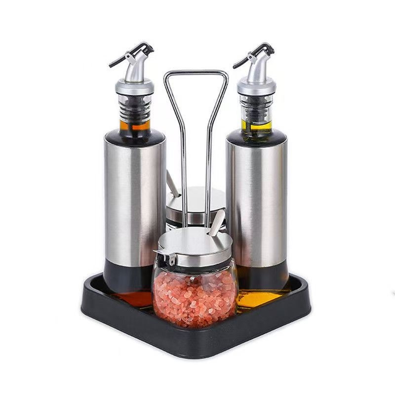 Stakleni set posuda za začine sa stakom za ulje i kutijom za pohranu – posude za sol i začine, s otisnutim logom