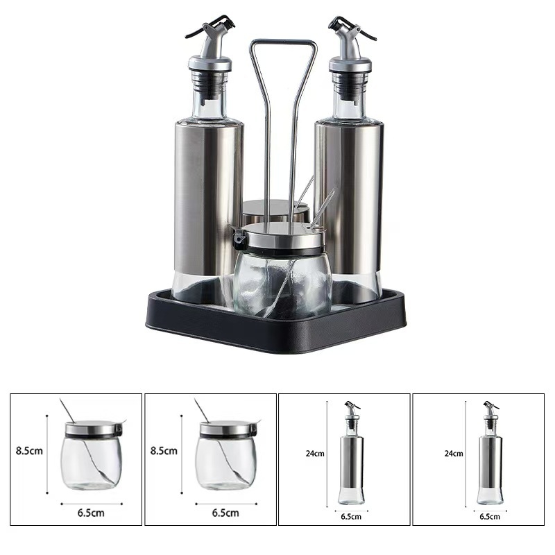 Stakleni set posuda za začine sa stakom za ulje i kutijom za pohranu – posude za sol i začine, s otisnutim logom