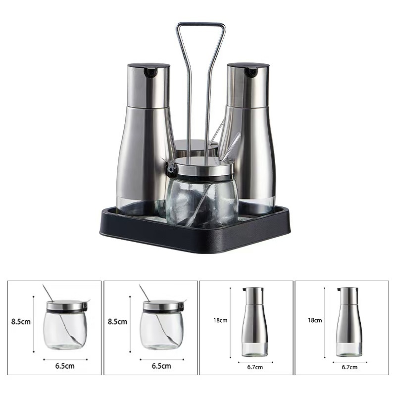 Stakleni set posuda za začine sa stakom za ulje i kutijom za pohranu – posude za sol i začine, s otisnutim logom