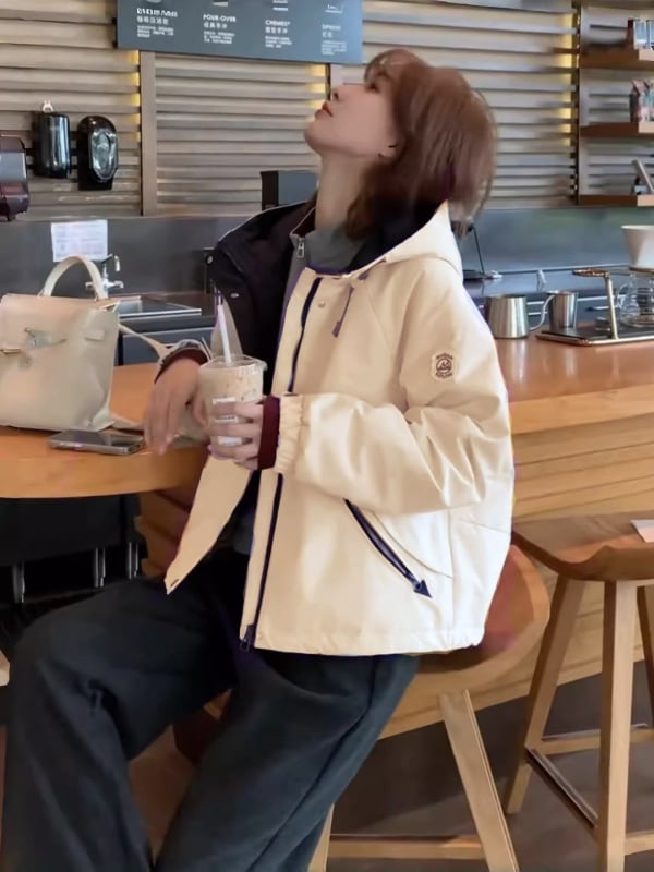 Jachetă pentru femei cu căptușeală de fleece, groasă, cu glugă, fermoar, croială lejeră – Iarna 2025