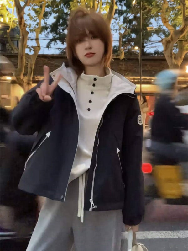 Jachetă pentru femei cu căptușeală de fleece, groasă, cu glugă, fermoar, croială lejeră – Iarna 2025