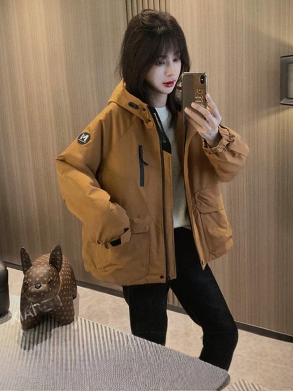 Jachetă pentru femei cu căptușeală de fleece, groasă, cu glugă, fermoar, croială lejeră – Iarna 2025