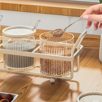 Set de condimente: suport plastic pentru sare, borcan MSG și borcan de piper cu raft de depozitare, bucătărie modernă minimalistă, design fără găuri