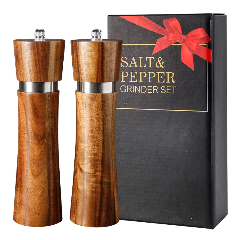 Set de râșnițe pentru piper din lemn de acacia, cu nucleu ceramic, funcționare manuală