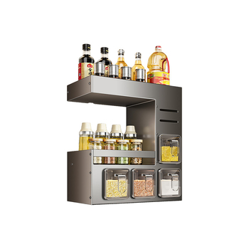 Raft de condimente pentru bucătărie montat pe perete – fără găuri, multifuncțional, din ABS + oțel cu carbon, organizator de condimente pe mai multe niveluri