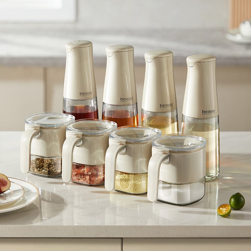 Set sticle de condimente din sticlă cu recipient etanș pentru ulei – condimente solide; lansare în 2023; stil luxos; calitate superioară