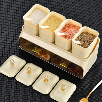 Set de recipiente pentru condimente de bucătărie, din plastic, cu două niveluri, rezistent la praf, pentru condimente solide