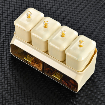 Set de recipiente pentru condimente de bucătărie, din plastic, cu două niveluri, rezistent la praf, pentru condimente solide