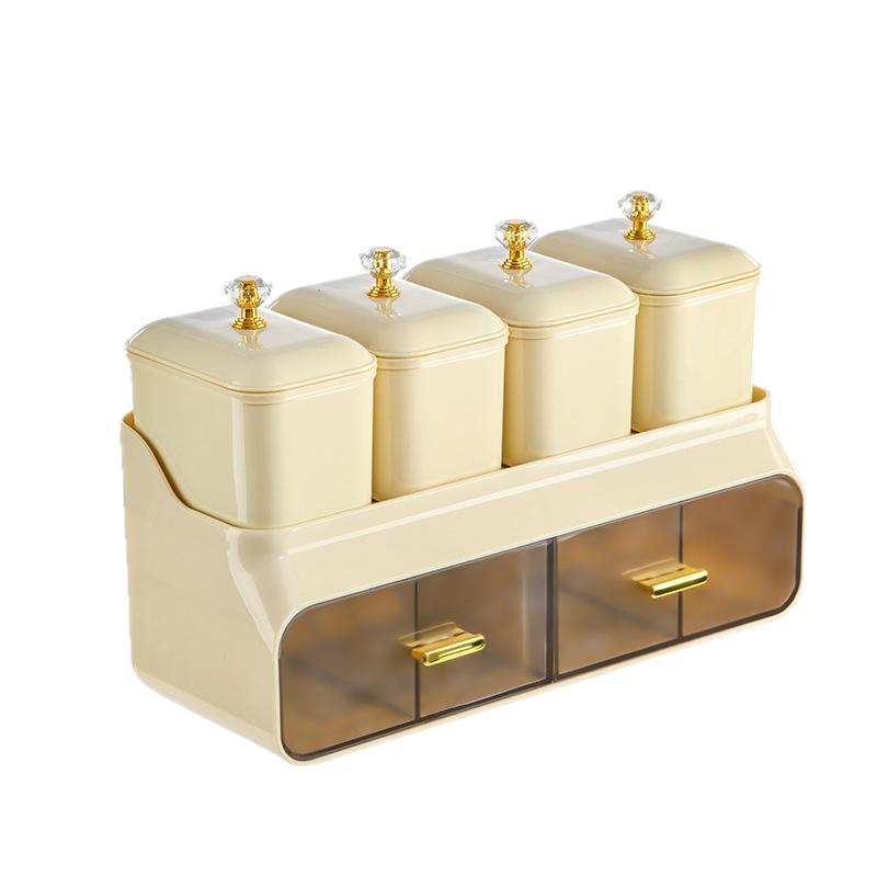 Set de recipiente pentru condimente de bucătărie, din plastic, cu două niveluri, rezistent la praf, pentru condimente solide