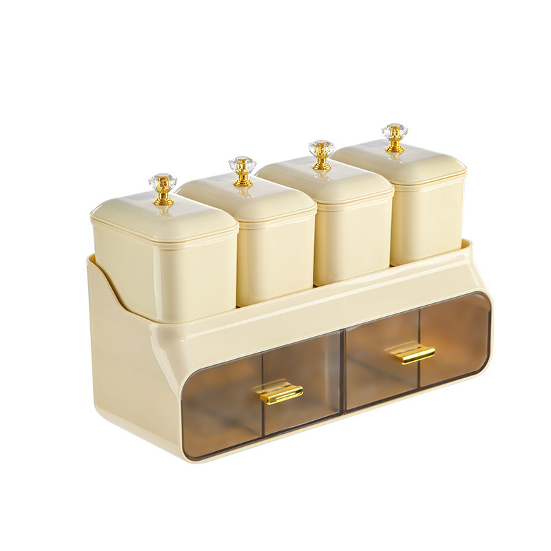 Set de recipiente pentru condimente de bucătărie, din plastic, cu două niveluri, rezistent la praf, pentru condimente solide