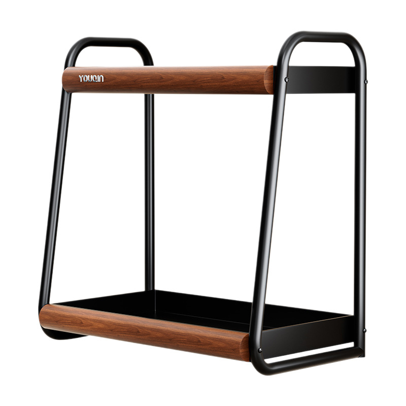 Raft de condimente pentru bucătărie cu suprafață rotativă, fără montaj — spațiu de depozitare pentru sare, sos și oțet; Material: oțel carbon; Stil: modern minimalist; Brand: Youqin; Lansare: 2025.