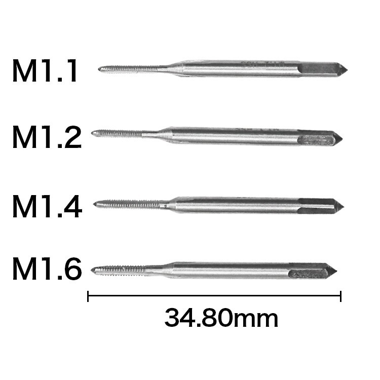 Set mic pentru filetare cu tapuri și matrițe, unealtă manuală, metric, M1–M1.6, 10 piese
