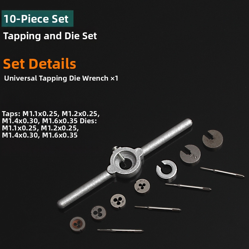 Mini sada závitníkov a matíc, ručné nástroje, metrické, M1–M1.6, 10 kusov
