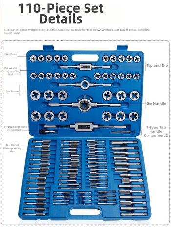Sada Tap a Die, materiál: bearing steel alloy, obsahuje taps a dies, tapping pin