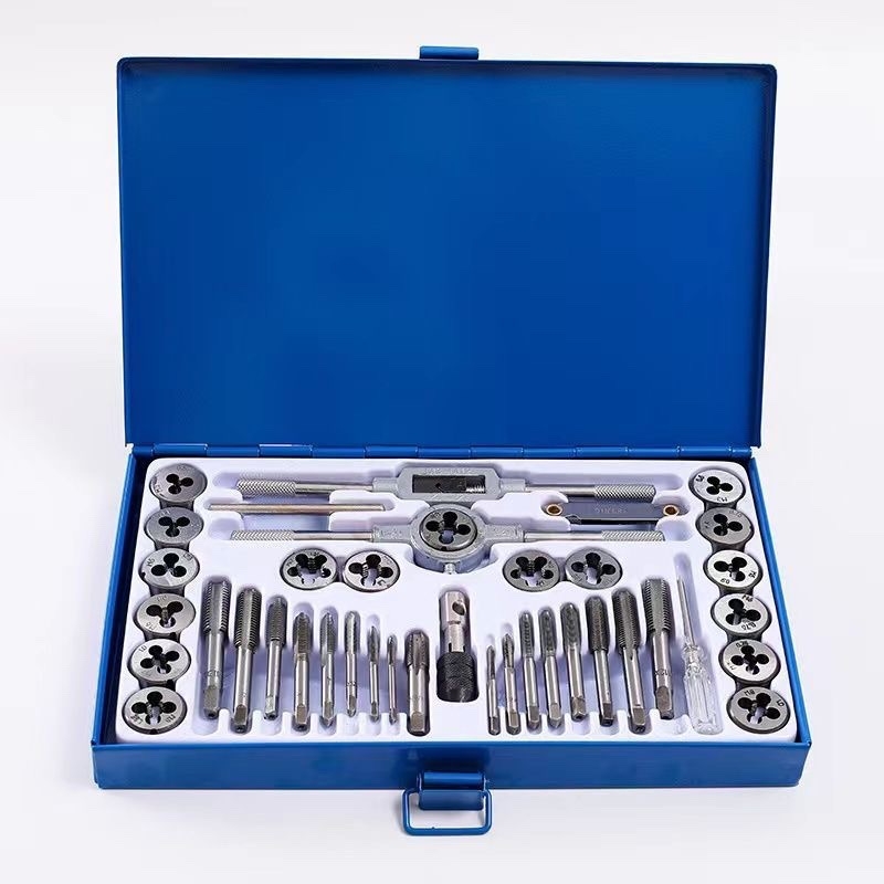 Set pentru filetare Tap and Die, din bearing steel alloy, cu taps și dies, tapping pin inclus