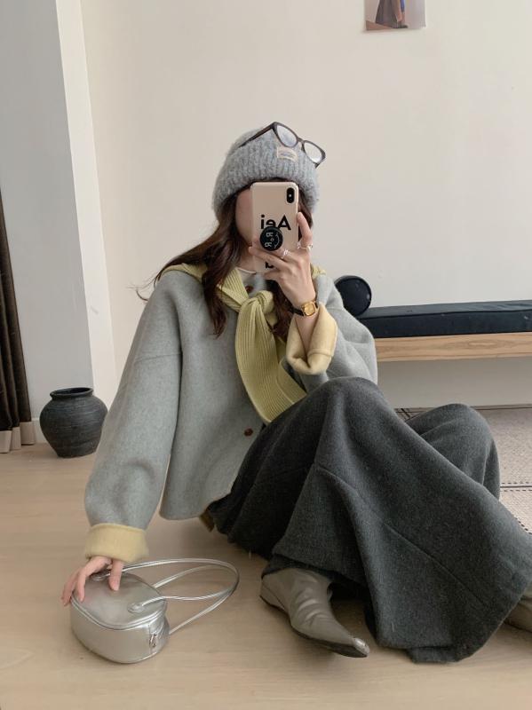 Palton din lână reversibil pentru femei, cu glugă detașabilă, lână groasă, croială elegantă pentru navetă