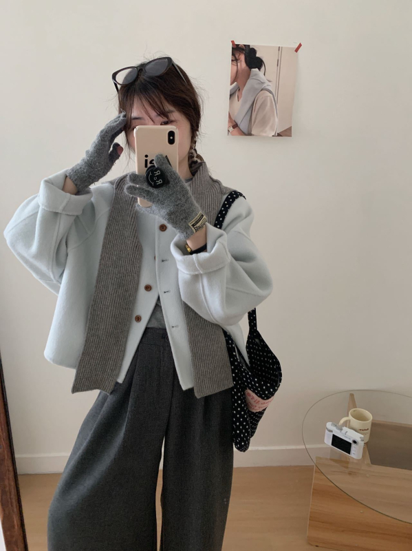 Palton din lână reversibil pentru femei, cu glugă detașabilă, lână groasă, croială elegantă pentru navetă