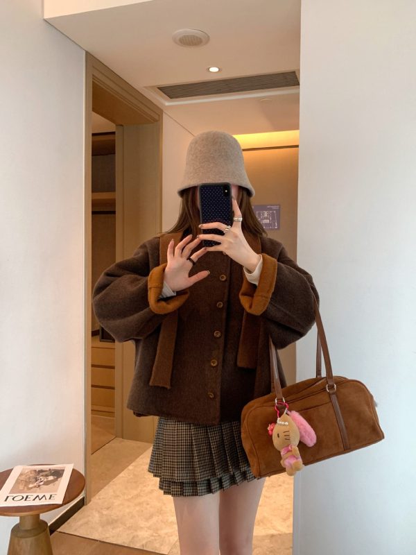 Palton din lână reversibil pentru femei, cu glugă detașabilă, lână groasă, croială elegantă pentru navetă