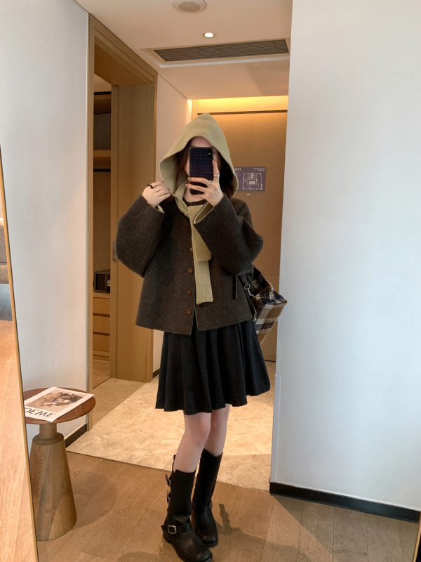 Palton din lână reversibil pentru femei, cu glugă detașabilă, lână groasă, croială elegantă pentru navetă