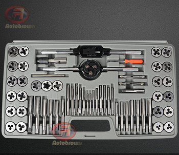 Oțel aliat, set de 60 de piese pentru filete metrice și imperiale, cu cheie manuală pentru filetare