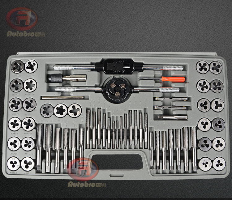 Oțel aliat, set de 60 de piese pentru filete metrice și imperiale, cu cheie manuală pentru filetare