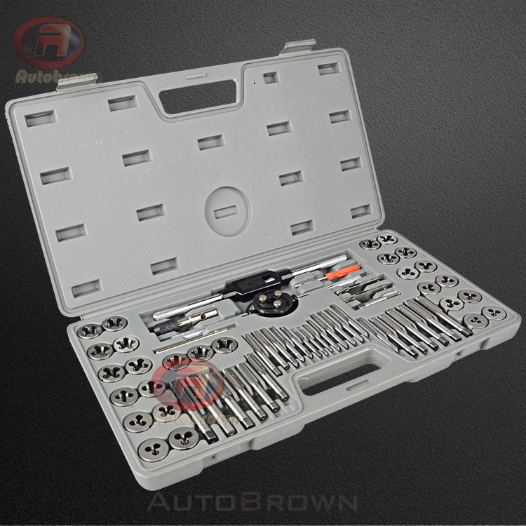 Oțel aliat, set de 60 de piese pentru filete metrice și imperiale, cu cheie manuală pentru filetare