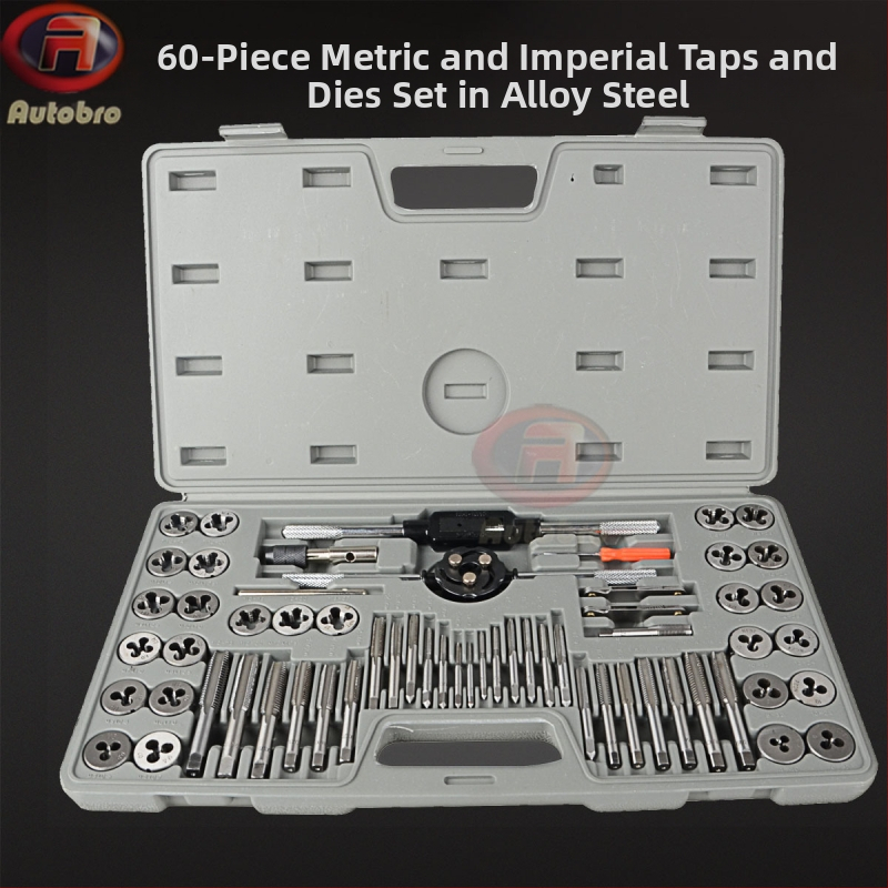 Oțel aliat, set de 60 de piese pentru filete metrice și imperiale, cu cheie manuală pentru filetare