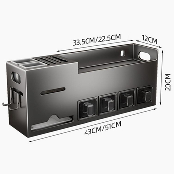 Κουζίνας επιτοίχιο ράφι από ανοξείδωτο ατσάλι για μπαχαρικά με θήκη για μαχαίρια και chopsticks — χωρίς διάτρηση