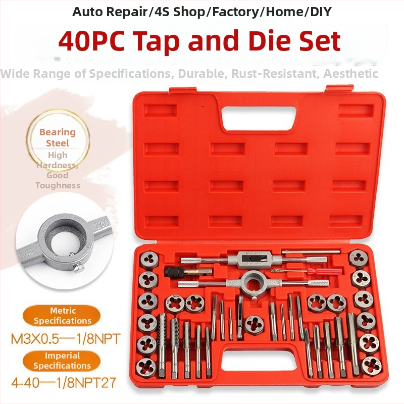 Set od 40 komada za metricke i imperijalne navoje, ručni tap i die set