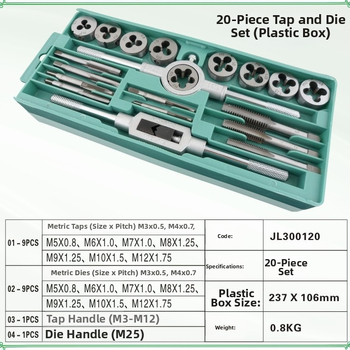 20-dielny metrický set závitov (taps a dies)
