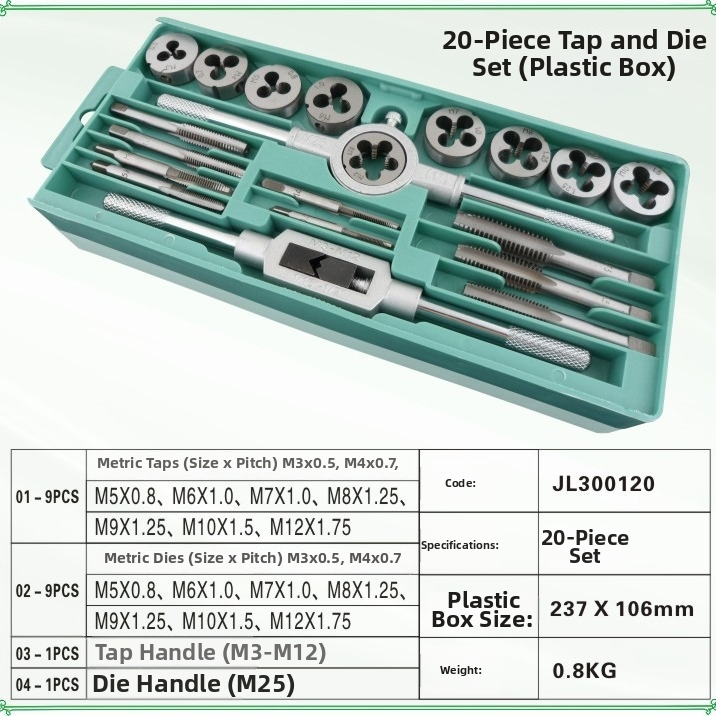 20-dielny metrický set závitov (taps a dies)