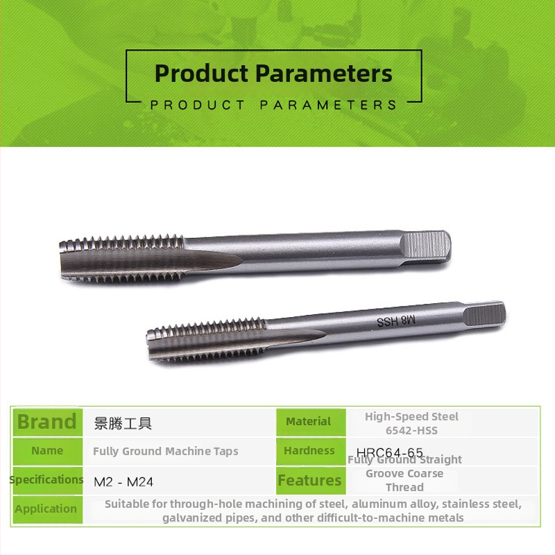 Strojné závitovače s rovným drážkami, 6542 rýchla oceľ, úplne brúsené