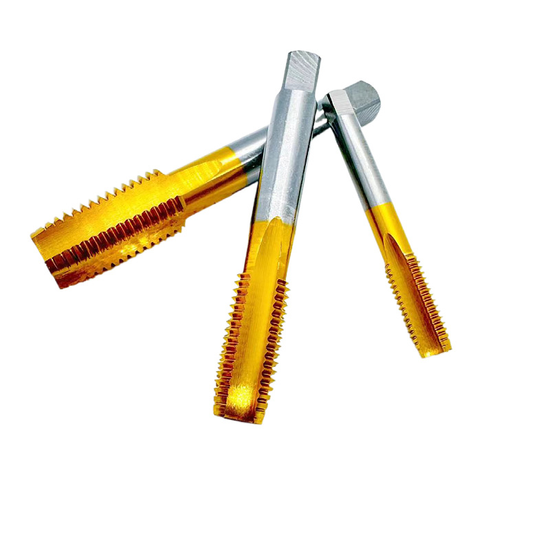 Titanium-coated taps for machines, straight-flute, 6542 high-speed steel, coarse and fine threading