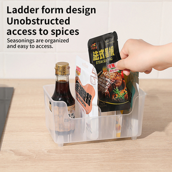 Raft de plastic pentru depozitare pungi de condimente, cu mai multe compartimente, montaj fără găuri.