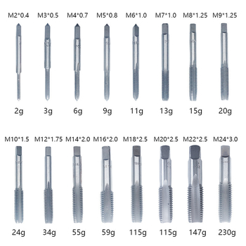 Hand taps set, metric coarse-thread, straight-flute, M3–M12, hardened and ground for through-hole tapping