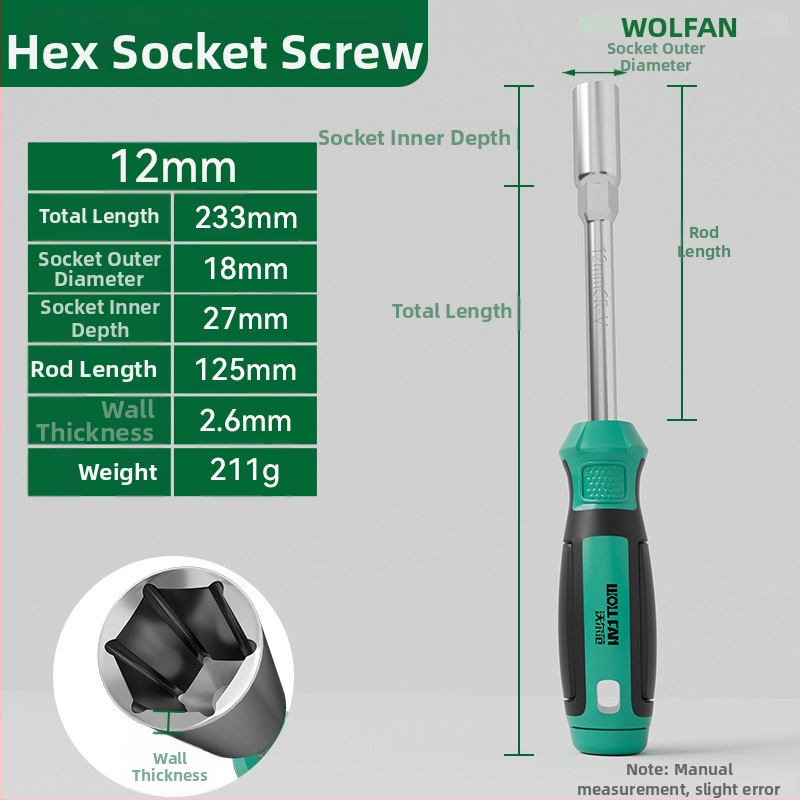 Set hex socket skrutkovač Walfan s predĺženými zásuvkami a kľúčmi – chróm-vanádová oceľ, 0,3 kg, kompletná súprava, zahrnuté matice zásuvky