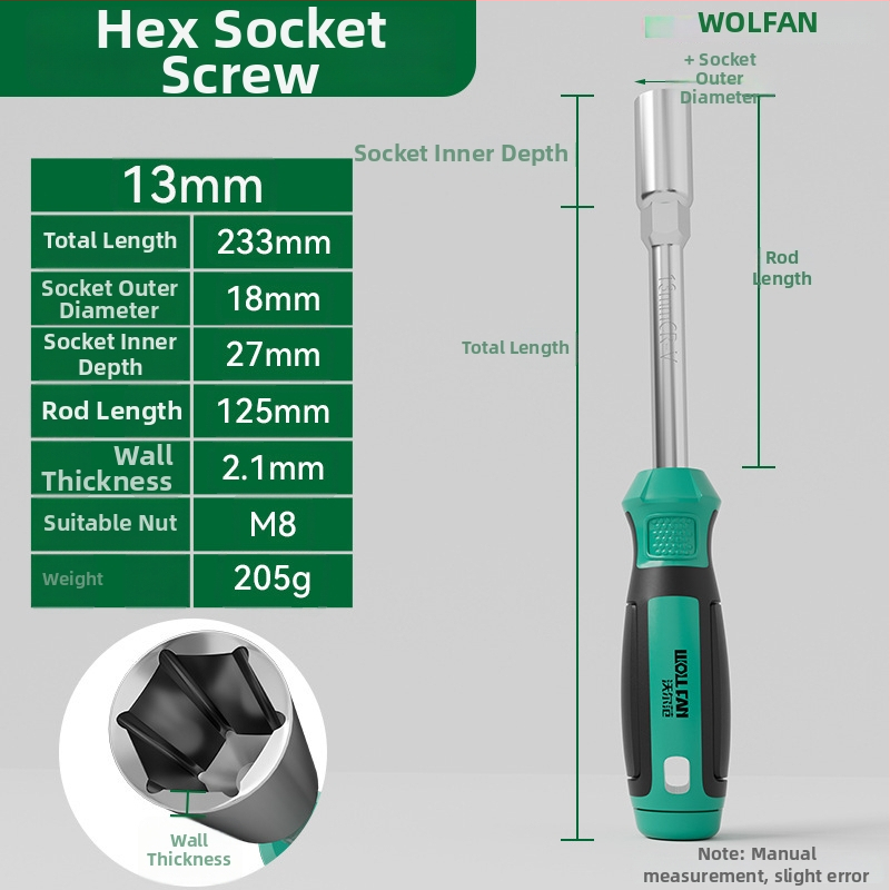 Set hex socket skrutkovač Walfan s predĺženými zásuvkami a kľúčmi – chróm-vanádová oceľ, 0,3 kg, kompletná súprava, zahrnuté matice zásuvky