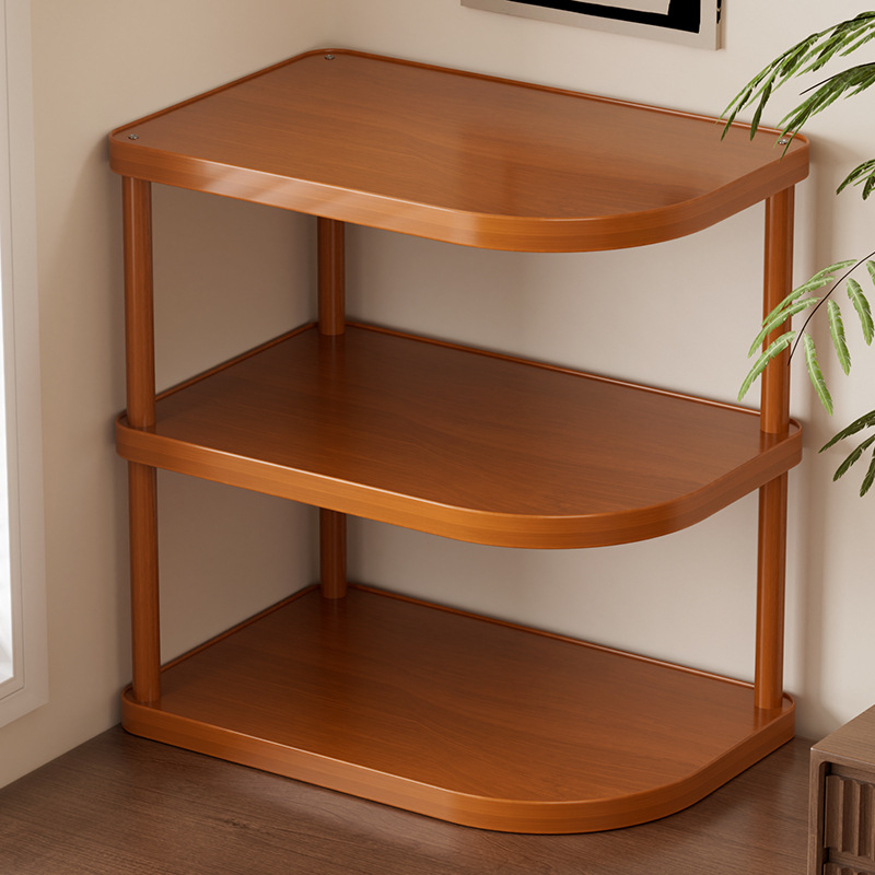 Háromszög alakú sarok konyhai polc, padlón álló, bambuszból, többszintes, többfunkciós