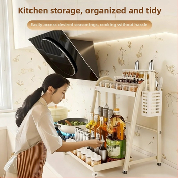 RACK na koreniny s vysúvacím úložným priestorom – uhlíková oceľ, bez vŕtania, viacvrstvový organizér, držiak na soľ — Fengtuo