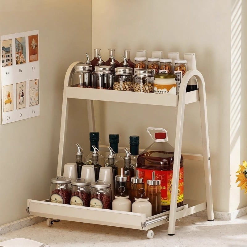 Stalak za začine s izvučnim skladištem – karbonsko-čelični, bez bušenja, višeslojni organizator, držač soli — Fengtuo