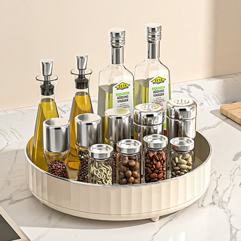 Stalak za začine na stolnu površinu, okretni, s integriranim višekanalnim spremnikom, plastični materijal, za bočice ulja, soli i octa