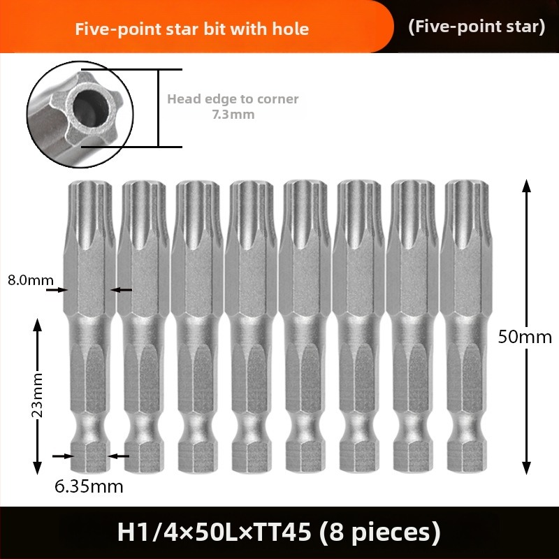 Magnetický bit do skrutkovača, S2 zliatina ocele, hlava Plum Blossom, 3-10 mm, TT8-TT40