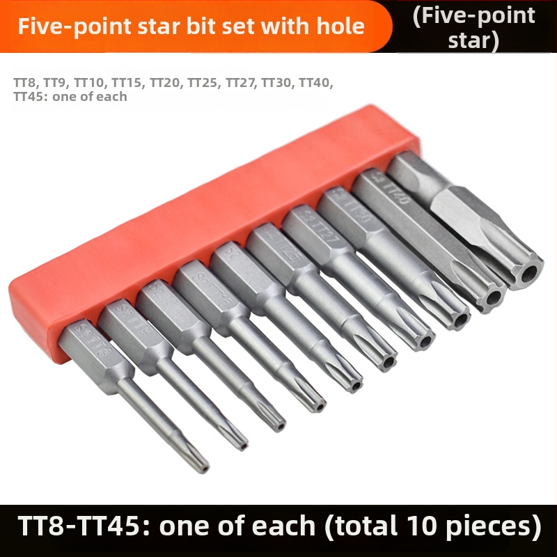 Magnetický bit do skrutkovača, S2 zliatina ocele, hlava Plum Blossom, 3-10 mm, TT8-TT40