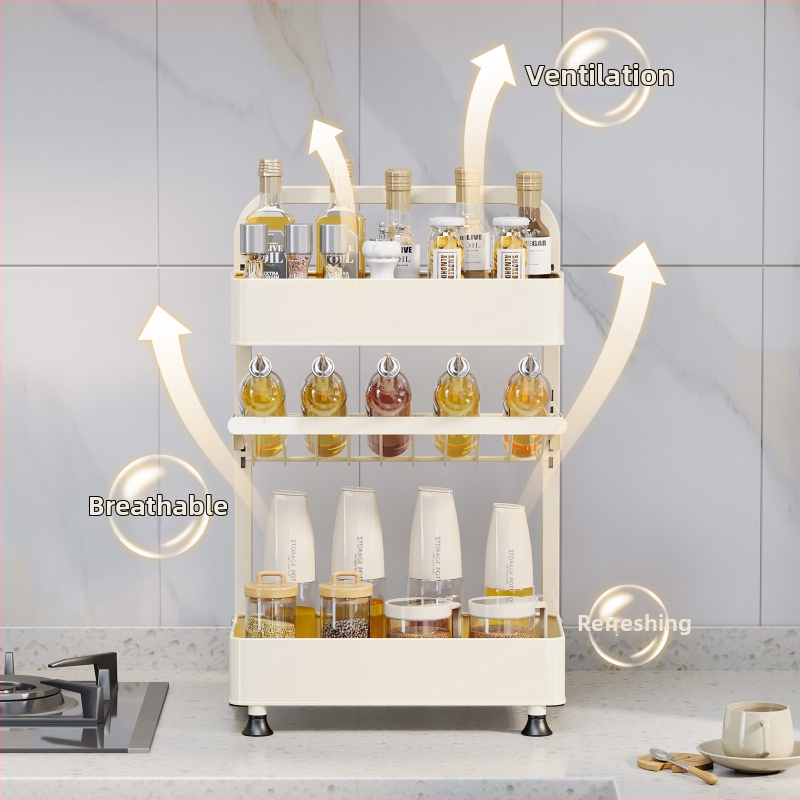 Xinyue Uhlíková oceľová úzka odnímateľná polička na korenie na pracovnej doske, viacposchodová, bez vŕtania