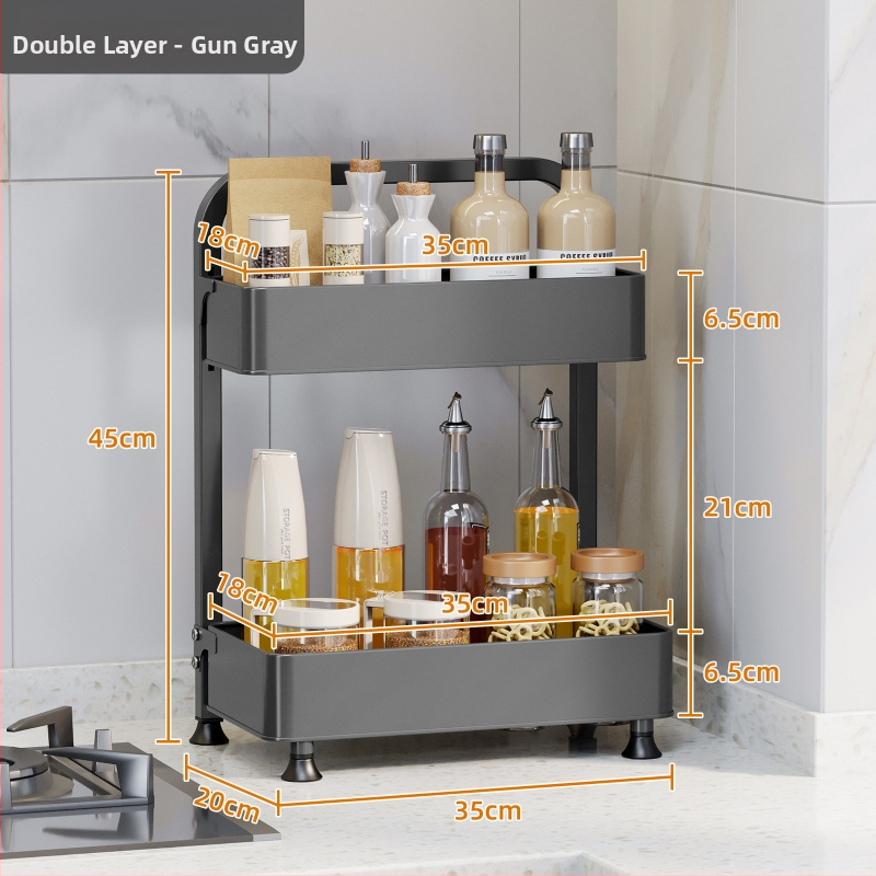 Xinyue Uhlíková oceľová úzka odnímateľná polička na korenie na pracovnej doske, viacposchodová, bez vŕtania